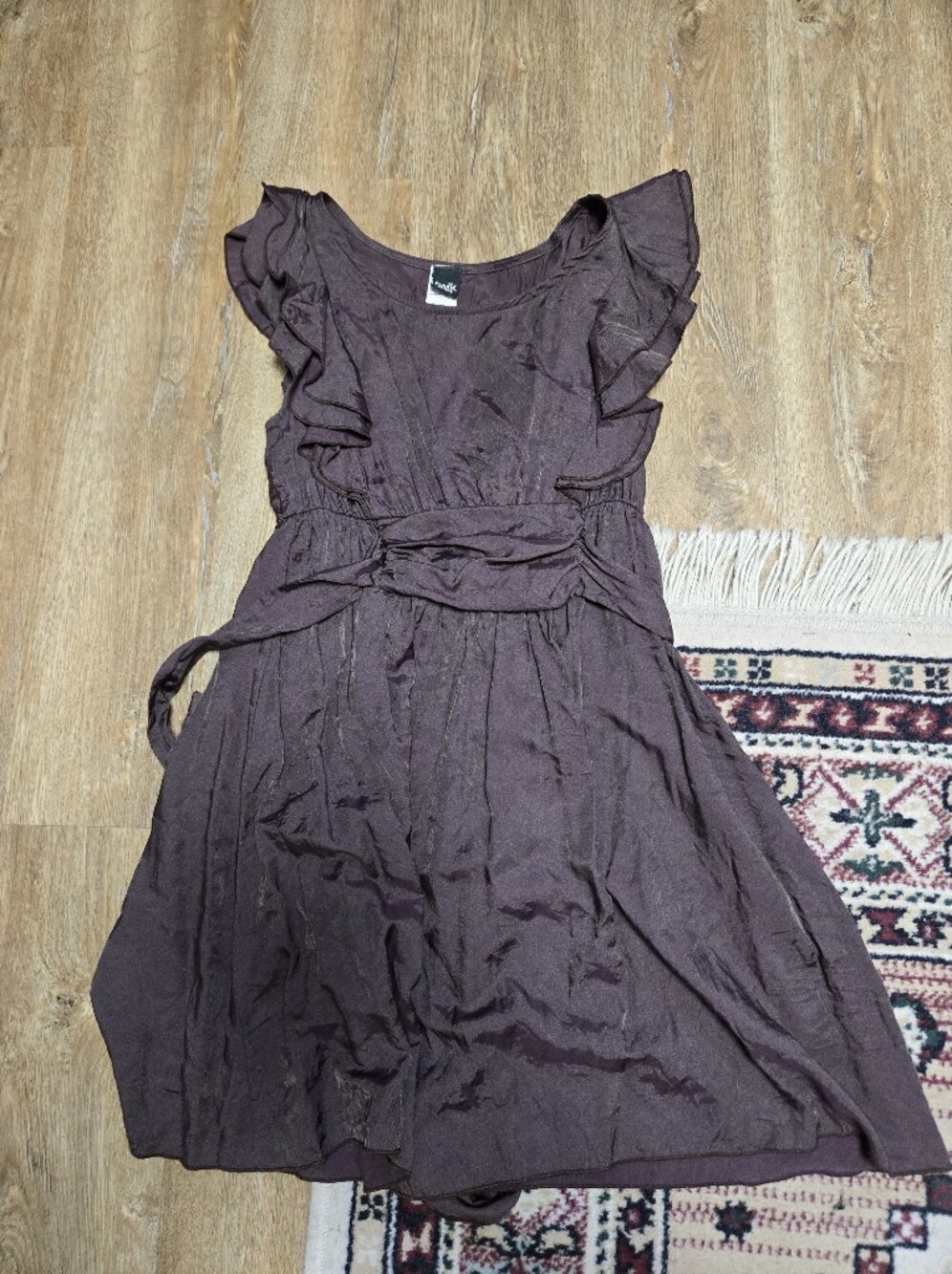 Simons Plum Ruffle-Sleeve Tie-Waist Mini Dress